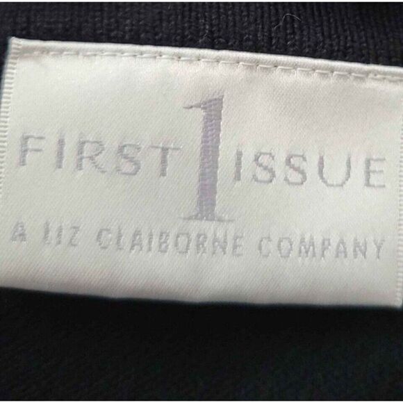 Liz Claiborne XL Knit Sweater Black beaded neck First Issue Acrylic knit 3/4 slv - Picture 8 of 12